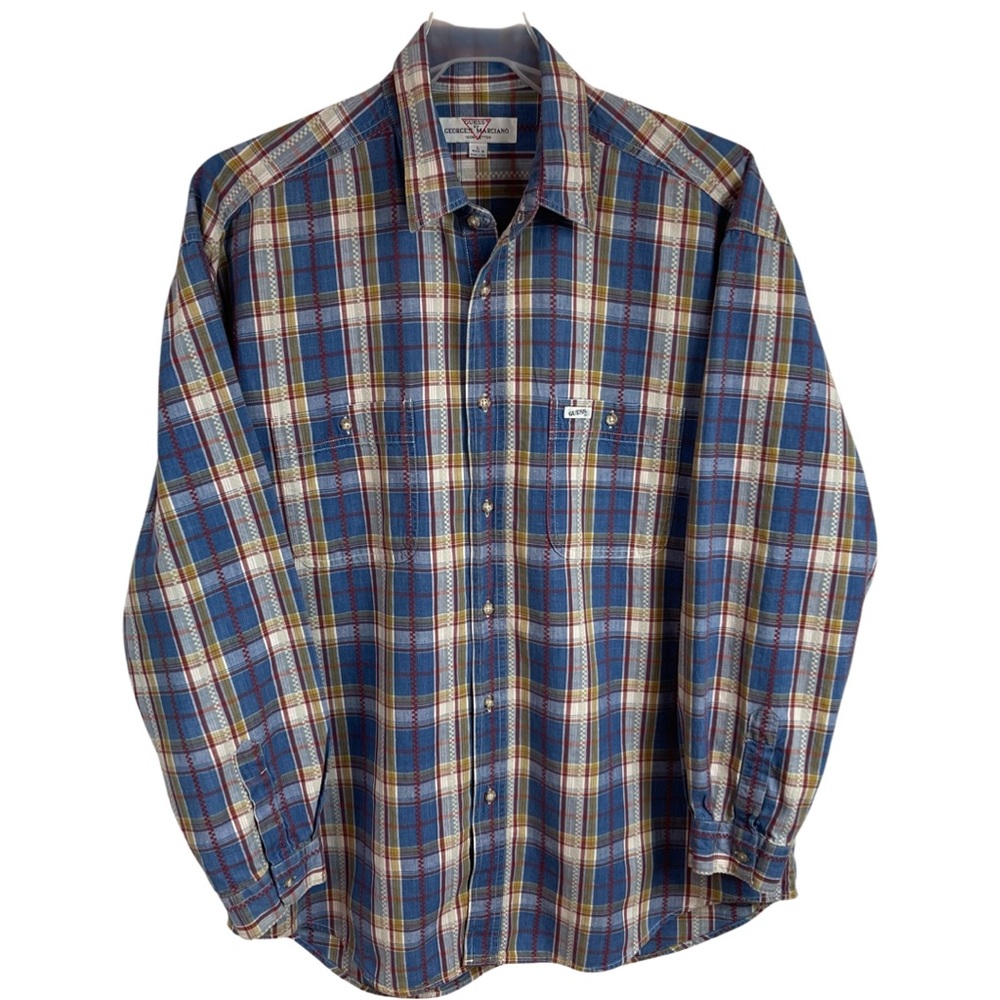 Vintage Guess By Georges Marciano Plaid Shirt L  Blue Oversized